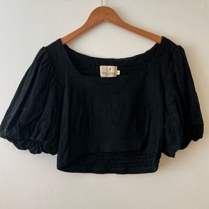 Fashion Brand Company Black Puff Sleeve Linen Top (M)
